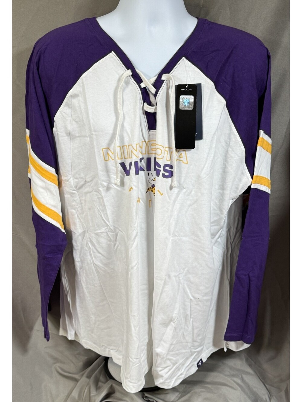 Minnesota Vikings Lace-Up V-Neck Long Sleeve T-Shirt Fanatics Womens 2XL NWT